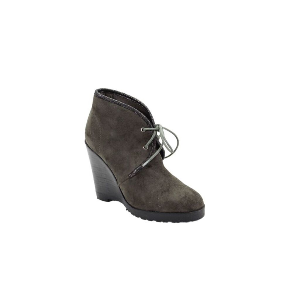 Vanessa Wu Womens Lace Up Wedge Heel Ankle Booties Gray Suede Size 36